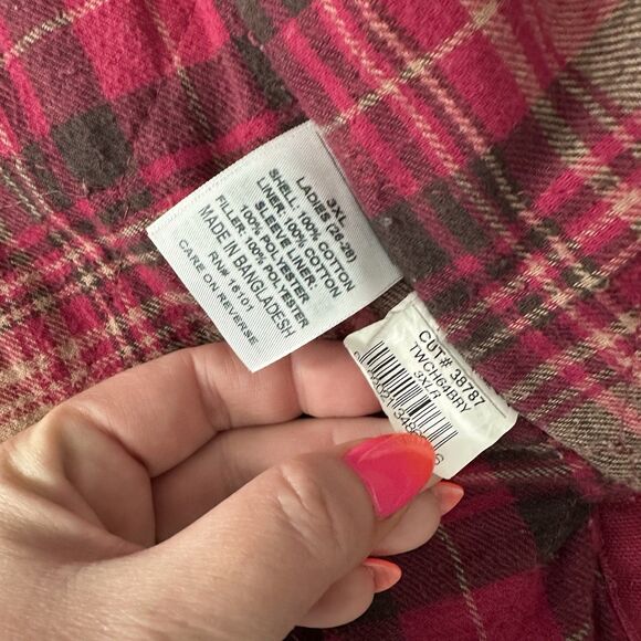 CE Schmidt Jacket Womens 3X Pink Red Canvas Barn Chore Coat Flannel Lined Hooded - Picture 6 of 9